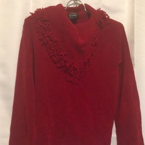 Country Cowgirl Red Sweater!FringedCowl-Neck Long Sleeve,So Soft Excel Cond!!